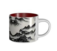 GaxfjRu Tasses en céramique faites à la main avec impression de peinture de paysage chinois, tasses murales épaisses de grande capacité, avec poignée en C pour café, thé et cadeaux