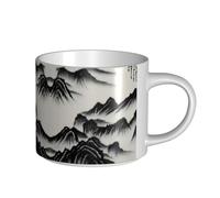 GaxfjRu Tasses en céramique faites à la main avec impression de peinture de paysage chinois, tasses murales épaisses de grande capacité, avec poignée en C pour café, thé et cadeaux