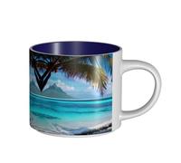GaxfjRu Tasses en céramique faites à la main avec impression de plage de Tahiti, grande capacité, avec poignée en C pour café, thé et cadeaux