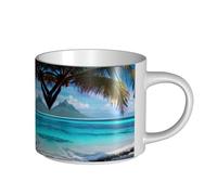GaxfjRu Tasses en céramique faites à la main avec impression de plage de Tahiti, grande capacité, avec poignée en C pour café, thé et cadeaux