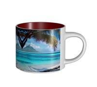 GaxfjRu Tasses en céramique faites à la main avec impression de plage de Tahiti, grande capacité, avec poignée en C pour café, thé et cadeaux