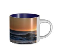 GaxfjRu Tasses en céramique faites à la main avec impression « Last Sun Rays of Over The Sea Waves » - Grande capacité - Avec poignée en C - Pour café, thé et cadeaux