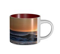 GaxfjRu Tasses en céramique faites à la main avec impression « Last Sun Rays of Over The Sea Waves » - Grande capacité - Avec poignée en C - Pour café, thé et cadeaux