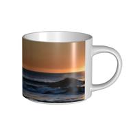 GaxfjRu Tasses en céramique faites à la main avec impression « Last Sun Rays of Over The Sea Waves » - Grande capacité - Avec poignée en C - Pour café, thé et cadeaux