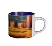 GaxfjRu Tasses en céramique faites à la main avec impression paysage d'herbe dorée, grande capacité, tasses murales épaisses, avec poignée en C pour café, thé et cadeaux