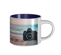GaxfjRu Tasses en céramique faites à la main avec impression plage d'été, grande capacité, avec poignée en C pour café, thé et cadeaux
