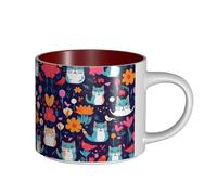GaxfjRu Tasses en céramique faites à la main avec motif de chats, oiseaux et fleurs, grande capacité, avec poignée en C pour café, thé et cadeaux