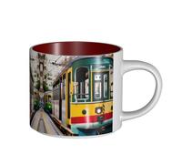 GaxfjRu Tasses en céramique faites à la main avec motif de tramway de Lisbonne, grande capacité, avec poignée en C pour café, thé et cadeaux