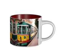 GaxfjRu Tasses en céramique faites à la main avec motif de tramway de Lisbonne, grande capacité, avec poignée en C pour café, thé et cadeaux