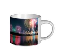 GaxfjRu Tasses en céramique faites à la main avec motif feux d'artifice, grande capacité, avec poignée en C pour café, thé et cadeaux