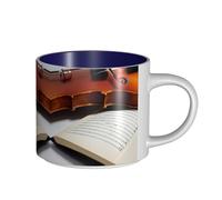 GaxfjRu Tasses en céramique faites à la main avec motif livre de violon, grande capacité, avec poignée en C pour café, thé et cadeaux