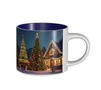 GaxfjRu Tasses en céramique faites à la main avec motif village de Noël, carnaval, grande capacité, avec poignée en C pour café, thé et cadeaux