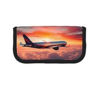 GaxfjRu Trousse à crayons en toile motif avion, coucher de soleil, ciel à pois mignons, rangement organisé pour pique-nique et usage quotidien, trousse de maquillage, porte-crayons