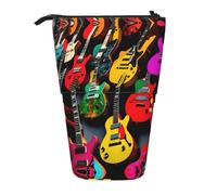 GaxfjRu Trousse à crayons télescopique portable avec impression de guitare colorée avec plusieurs emplacements, pour outils d'écriture et accessoires