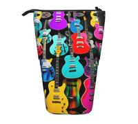 GaxfjRu Trousse à crayons télescopique portable avec impression de guitares colorées, organiseur avec plusieurs emplacements, pour outils d'écriture et accessoires