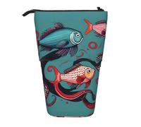 GaxfjRu Trousse à crayons télescopique portable avec imprimé poisson et pieuvre, organiseur avec plusieurs emplacements, pour outils d'écriture et accessoires