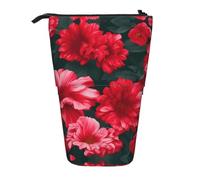 GaxfjRu Trousse à crayons télescopique portable avec plusieurs emplacements pour outils d'écriture et accessoires Motif fleurs rouges et roses