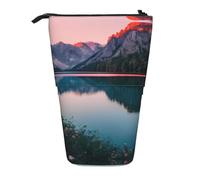 GaxfjRu Trousse à crayons télescopique portable imprimée lac et coucher de soleil avec plusieurs emplacements, pour outils d'écriture et accessoires