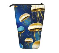 GaxfjRu Trousse à crayons télescopique portable imprimée méduse bleue et dorée, organiseur avec plusieurs emplacements, pour outils d'écriture et accessoires