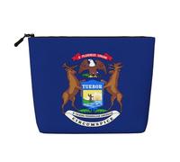 GaxfjRu Trousse de maquillage de voyage avec fermeture éclair pour femme Motif drapeau de l'État du Michigan, noir, One Size