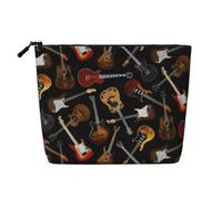GaxfjRu Trousse de maquillage de voyage avec imprimé guitares - Trousse de toilette avec fermeture éclair - Organiseur de maquillage pour femme, noir, One Size