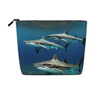 GaxfjRu Trousse de maquillage de voyage avec motif requins marteaux, pochette à fermeture éclair pour femme, noir, One Size