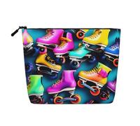 GaxfjRu Trousse de maquillage de voyage colorée avec imprimé patins à roulettes, pochette à fermeture éclair pour femme, noir, One Size