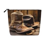 GaxfjRu Trousse de maquillage de voyage imprimée chapeau et bottes de cowboy avec fermeture éclair pour femme, noir, One Size