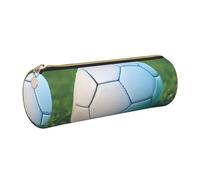 GaxfjRu Trousse ronde en cuir synthétique avec ballon de football vert sur herbe - Rangement pour stylos, crayons, marqueurs, petites fournitures Fermeture éclair en métal, doré, Taille unique