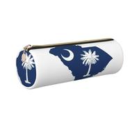 GaxfjRu Trousse ronde en cuir synthétique avec drapeau de la Caroline du Sud - Rangement pour stylos, crayons, marqueurs, petites fournitures - Fermeture éclair en métal, doré, Taille unique
