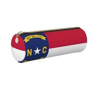 GaxfjRu Trousse ronde en cuir synthétique avec drapeau de l'État de la Caroline du Nord - Rangement pour stylos, crayons, marqueurs, petites fournitures - Fermeture éclair en métal avec cuir, doré