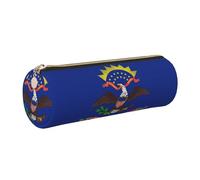 GaxfjRu Trousse ronde en cuir synthétique avec drapeau de l'État du Dakota du Nord - Rangement pour stylos, crayons, marqueurs, petites fournitures - Fermeture éclair en métal, doré, Taille unique