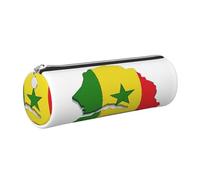 GaxfjRu Trousse ronde en cuir synthétique avec drapeau du Sénégal - Rangement pour stylos, crayons, marqueurs, petites fournitures - Fermeture éclair en métal, Argenté., Taille unique, Porte-cartes