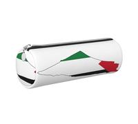 GaxfjRu Trousse ronde en cuir synthétique avec motif carte du drapeau de la Palestine - Rangement pour stylos, crayons, marqueurs, petites fournitures - Fermeture éclair en métal, Argenté., Taille