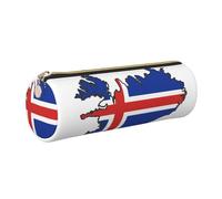 GaxfjRu Trousse ronde en cuir synthétique avec motif carte du drapeau de l'Islande - Rangement pour stylos, crayons, marqueurs, petites fournitures - Fermeture éclair en métal, doré, Taille unique