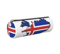 GaxfjRu Trousse ronde en cuir synthétique avec motif carte du drapeau de l'Islande - Rangement pour stylos, crayons, marqueurs, petites fournitures - Fermeture éclair en métal, Argenté., Taille unique