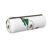 GaxfjRu Trousse ronde en cuir synthétique avec motif carte du drapeau du Mexique - Rangement pour stylos, crayons, marqueurs, petites fournitures - Fermeture éclair en métal, doré, Taille unique