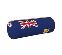 GaxfjRu Trousse ronde en cuir synthétique avec motif drapeau des îles Turques et Caïques - Rangement pour stylos, crayons, marqueurs, petites fournitures - Fermeture éclair en métal avec cuir, Argenté