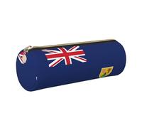 GaxfjRu Trousse ronde en cuir synthétique avec motif drapeau des îles Turques et Caïques - Rangement pour stylos, crayons, marqueurs, petites fournitures - Fermeture éclair en métal avec cuir, doré