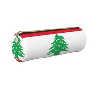 GaxfjRu Trousse ronde en cuir synthétique avec motif drapeau du Liban - Rangement pour stylos, crayons, marqueurs, petites fournitures - Fermeture éclair en métal, doré, Taille unique, Porte-cartes