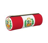 GaxfjRu Trousse ronde en cuir synthétique avec motif drapeau du Pérou - Rangement pour stylos, crayons, marqueurs, petites fournitures - Fermeture éclair en métal, doré, Taille unique, Porte-cartes
