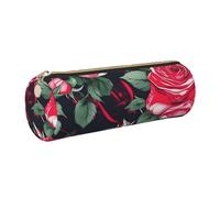 GaxfjRu Trousse ronde en cuir synthétique avec motif floral rose - Rangement pour stylos, crayons, marqueurs, petites fournitures - Fermeture éclair en métal, doré, Taille unique, Porte-cartes