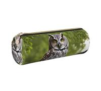 GaxfjRu Trousse ronde en cuir synthétique avec motif hibou et branches d'arbre - Rangement pour stylos, crayons, marqueurs, petites fournitures - Fermeture éclair en métal, doré, Taille unique