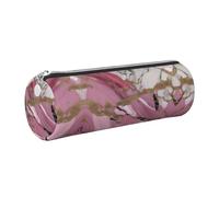 GaxfjRu Trousse ronde en cuir synthétique avec motif marbre rose et blanc - Rangement pour stylos, crayons, marqueurs, petites fournitures Fermeture éclair en métal avec cuir, Argenté., Taille unique