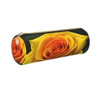 GaxfjRu Trousse ronde en cuir synthétique avec motif rose jaune - Rangement pour stylos, crayons, marqueurs, petites fournitures - Fermeture éclair en métal, doré, Taille unique, Porte-cartes