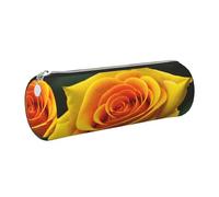 GaxfjRu Trousse ronde en cuir synthétique avec motif rose jaune - Rangement pour stylos, crayons, marqueurs, petites fournitures - Fermeture éclair en métal, Argenté., Taille unique, Porte-cartes