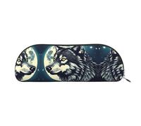 GaxfjRu Wolf Night Moon Trousse à crayons en cuir portable demi-ronde : organiseur élégant pour bureau, voyage, maquillage - Trousse à crayons et trousse de maquillage