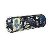 GaxfjRu Wolf Night Moon Trousse ronde en cuir synthétique pour stylos, crayons, marqueurs, petites fournitures Fermeture éclair en métal avec cuir, Argenté., Taille unique, Porte-cartes
