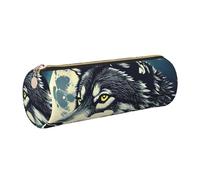 GaxfjRu Wolf Night Moon Trousse ronde en cuir synthétique pour stylos, crayons, marqueurs, petites fournitures Fermeture éclair en métal avec cuir, doré, Taille unique, Porte-cartes