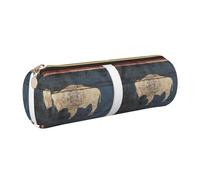 GaxfjRu Wyoming State Flag Map Trousse ronde en cuir synthétique pour stylos, crayons, marqueurs, petites fournitures Fermeture éclair en métal avec cuir, doré, Taille unique, Porte-cartes